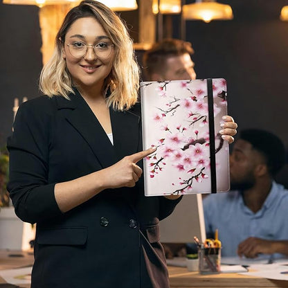 Padfolio Folder with Clipboard,Portfolios Organizer Clipboards with Storage Clipboard Writing Pad PU Leather Conference Document Organizer with Business Card Holder,Cherry Blossom