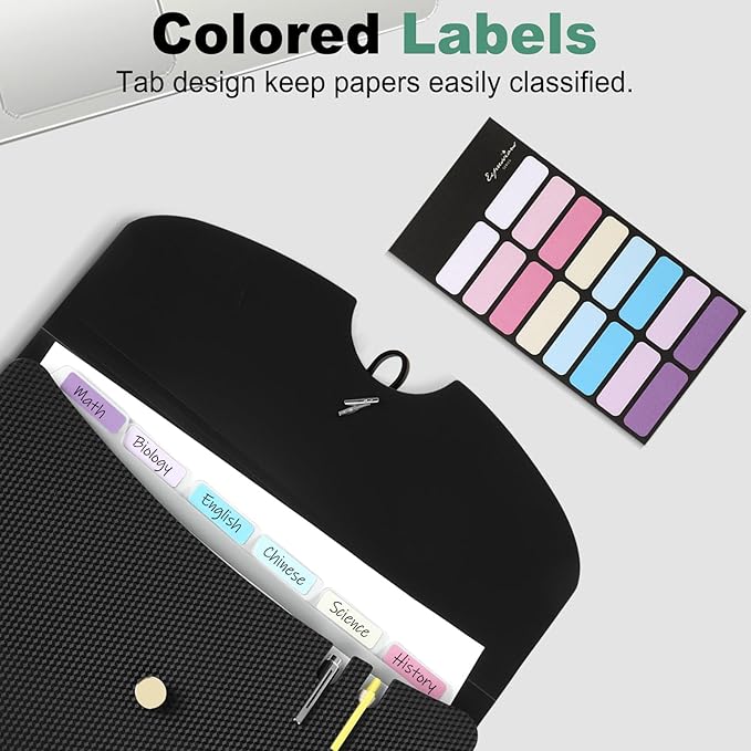 Sooez 7 Pocket Expanding File Folder, Premium Accordion File Organizer, Letter Size Folders for Documents, Sleek Filing Folders with Bungee Closure, Portable Folders for School Office Supplies, White