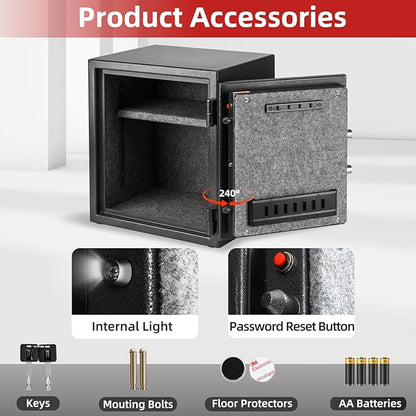 1.6 Cubic Feet Fireproof Safe Box, Fireproof Home Safe for Money, Jewelry, Documents and Valuables W/Digital Keypad,Alarm System,Removable Shelf Safe, Home and Office Use Fireproof Document Box