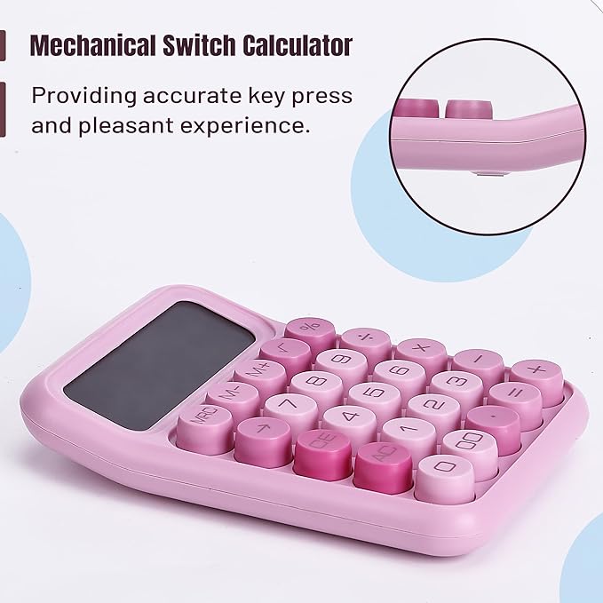 Mr. Pen- Mechanical Switch Calculator, 12 Digits, Large LCD Display, Pink Calculator Big Buttons, Mechanical Calculator, Calculators Desktop Calculator, Cute Calculator, Aesthetic Calculator Pink