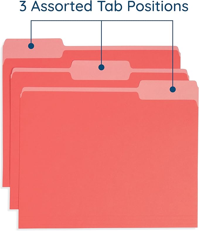 100 Blue Summit Supplies Colored File Folders, 1/3 Cut, Letter Size File Folders, Decorative Multicolor Gem Tone Colors, Durable 11pt Paper, Two-Tone Design