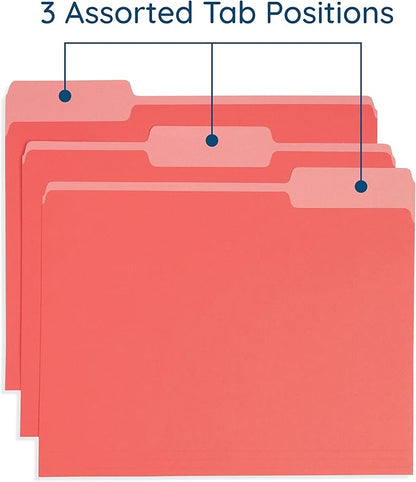 100 Blue Summit Supplies Colored File Folders, 1/3 Cut, Letter Size File Folders, Decorative Multicolor Gem Tone Colors, Durable 11pt Paper, Two-Tone Design