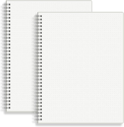 Large Dot Grid Spiral Notebook, 8.5" x 11", Premium 100gsm Ivory White Paper, Sturdy See-Through Cover, 128 Dotted Pages per Notebook(2 Pack) for Home, School, Office, Artist Writing/Drawing