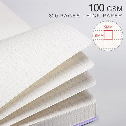 EMSHOI Graph Paper Notebook - 320 Pages, A5 Hardcover Leather, 100gsm Thick Paper, Square Grid Notebook for Women Men Work School Math Writing, Graphing, Engineering, 5.75 x 8.38, Light Purple