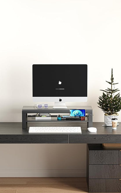 2-Tier Metal Computer monitor stand Laptop Desk Shelf & Monitor Riser ，21.55 inches long desk riser Monitors/PC/Laptop/Computer Space Saver Organizer (Basic Version, Two-layer 550mm)
