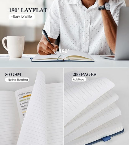 Lined Journal Notebook for Men Women, A5 Leather Journals for Writing, 200 Pages College Ruled Journal Notebook, Travel Daily Journal Notebook for Work School, Note Taking 5.75'' X 8.38'' Grayblue