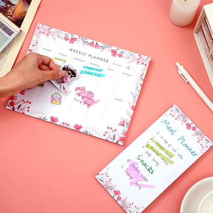 Weekly Planner Notepad Cute Set of 2 Undated Weekly Calendar Pad Tear Off 52 To Do List Notepad Weekly Desk Planner Planning Pads Memo Productivity Tracker for Work Goals Notes Schedule Ideas, Pink