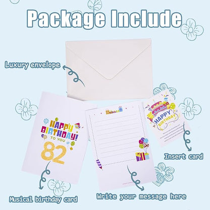 Gumry 82ND Musical Birthday PopUp Card, Blowable Colorful Light Candle 3D Cards with Song, Applause Cheers Sound, Greeting Cards Birthday Gifts Decorations for Women Men Turning 82 Years Old