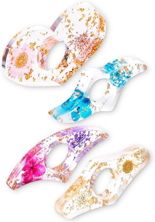 4 Pieces Dried Flower Resin Book Page Holder Transparent Thumb Ring Page Holder Handmade Personalized Flower Resin Bookmark Reading Accessories Gift for Teachers Book Lovers (Colorful A)