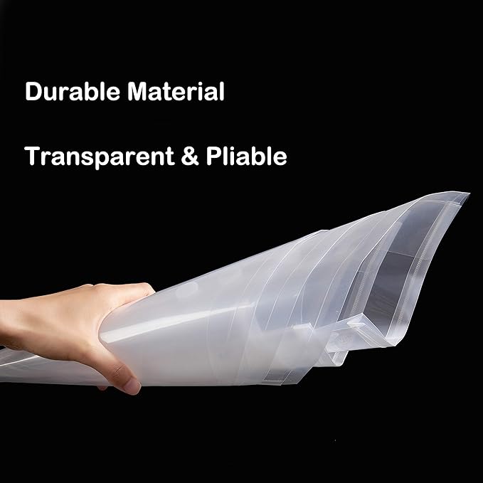 12 Pack Plastic Letter Size Envelopes with Button & String Tie Closure, 1-1/6" Expansion, Side Load, Clear Poly Reusable File Folders Project Paper Documents Organizer for Office School & Home