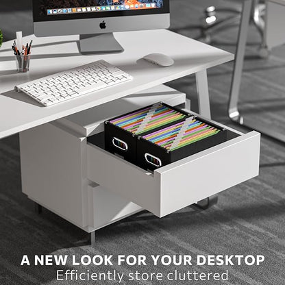 Hanging File Filing Box with Lid, Linen Collapsible File Organizer Box for Hanging Folder, Office/Home Decorative Storage Boxes Filing Cabinet (Black, 14x9.3x10.9)