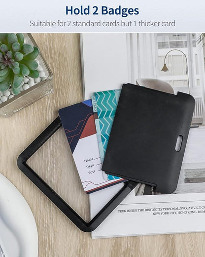 Uniclife 6 Pack Sliding ID Badge Holder Black Horizontal Hard Plastic Case with Clear Window Card Protector Pouch for Office School ID Credit Cards Proximity Key Cards Driver’s Licenses and Passes