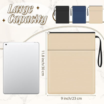 Aliceset 3 Pcs Book Lovers Gifts Book Sleeves with Zipper 11.8 x 9 inch Travel Book Covers Protector Pouch Bag with Pocket Handle Strap for Hardcover Paperback Washable(Black, Beige, Blue)