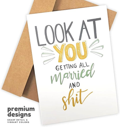 Sleazy Greetings Funny Wedding Card For Marriage Engagement - Adult Humor Dirty Wedding Congratulations Card (Married And Shit)