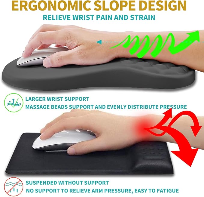 Hokafenle 2 in 1 Ergonomic Mouse Pad Wrist Support & Wrist Rest for Computer Keyboard Set, with Relieve Carpal Tunnel Pain Massage Bulge and Full Memory Gel Design (2In1 Set, Dark Gray)