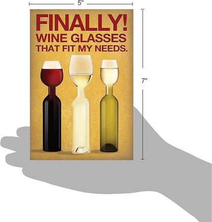 NobleWorks - Funny Happy Birthday Card with Envelope - Colorful Humor Card, Greeting Note - Wine Glass Needs 9978