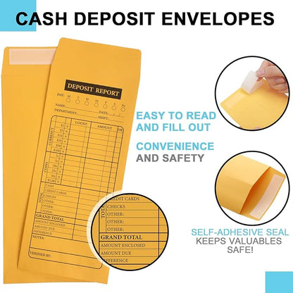 Qilery 1000 Pieces Cash Drop Envelopes Bulk Cashier Deposit Envelopes Budgeting Planning 4 1/8'' x 9 1/2'' Bank Envelopes for Cash, Small Business, Retailers Restaurants Kraft(Yellow)