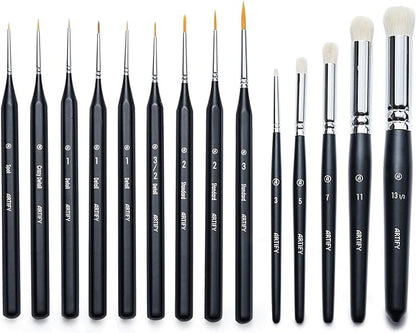ARTIFY Miniature Drybrush Paint Brush Set: 14-Piece Round Small Detail Model Paintbrushes, Thin Mini Tiny Micro Paint Brushes for Miniature Painting