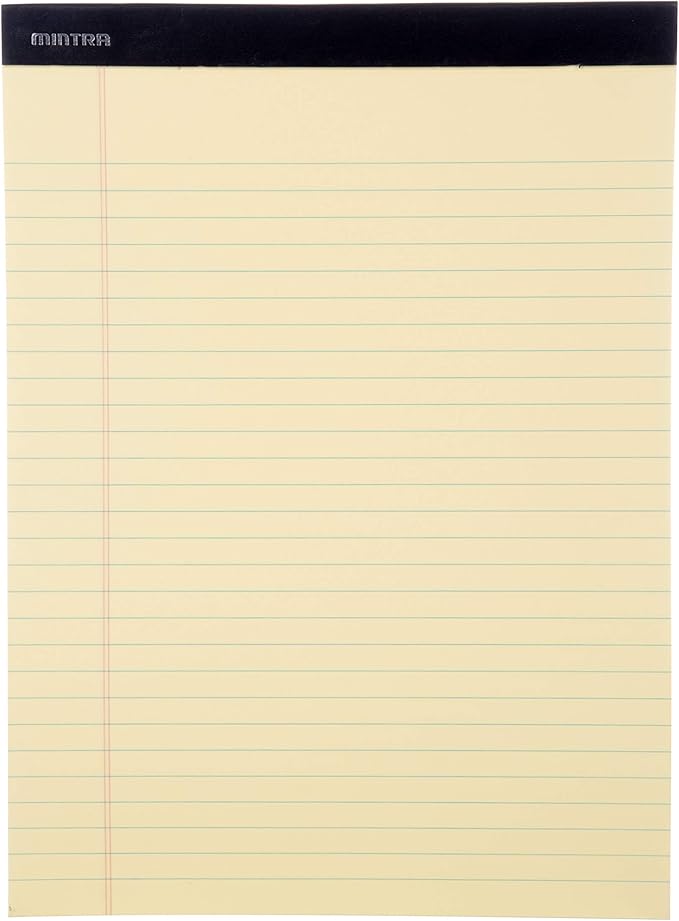 Mintra Office Legal Pads - ((BASIC CANARY 6pk, 8.5in x 11in, WIDE RULED)) - 50 Sheets per Notepad, Micro perforated, Yellow Writing Pad, Notebook Paper for School, College, Office, Business