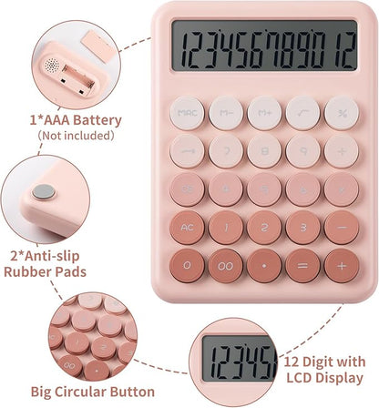 Calculator, Desk Calculators, Cute Pink Calculator, 12 Digit with Large LCD Display, Basic Standard Calculator, Big Button, Aesthetic Calculator, Mechanical Calculator for Office School