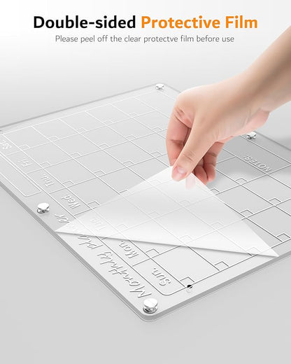 Magnetic Acrylic Calendar for Fridge,2 Pack 12"x16" Clear Fridge Calendar Dry Erase Magnetic Planning Boards Set Includes 6 Colorful Highlight Markers,Magnetic Pen Holder and Erase Towel