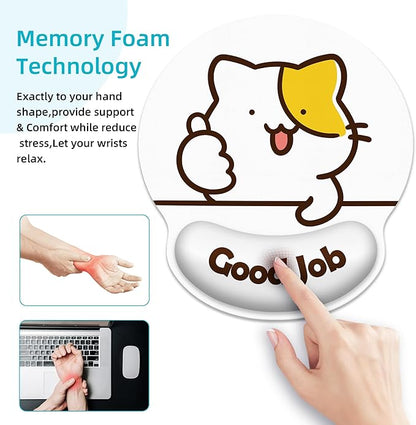 Ergonomic Mouse Pad with Wrist Support,Good Job Cat Mouse Pad with Wrist Rest,Relieve Wrist Pain Mousepad Non-Slip Rubber Base,Mouse Pads for Desk,Computers,Laptop,Office,Home,Accessories