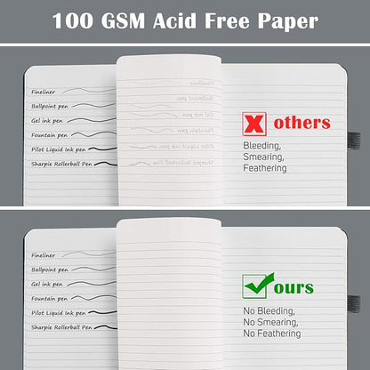 MALEDEN 7 Pack Lined Journal Notebook, Hardcover PU Leather Notebook for Men Women, 100 GSM Thick Numbered Pages with Index Content, Inner Pockets, Bookmarks, A5 Ruled Writing Journal Bulk (Black)