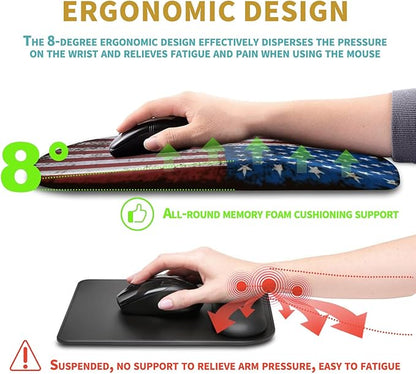 Hokafenle Ergonomic Mouse Pad Wrist Support with Massage Design, Wrist Rest Pain Relief Mousepad with Memory Foam&Non-Slip PU Base, Mouse Pads for Wireless Mouse & Desk (12x8 inch,USA Flag)