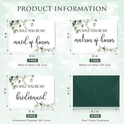 Spakon 16 Pcs Will You Be My Bridesmaid Cards with Envelopes Watercolor Greenery Floral Bridal Proposal Maid of Honor Matron of Honor Invited Favor for Bridal Shower Wedding (Eucalyptus)