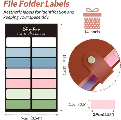 SKYDUE File Folder with Labels, Accordion File Organizer with 8 Pockets, Portable Document Organizer, A4 Letter Size, Paper Organizer for Office, Brown