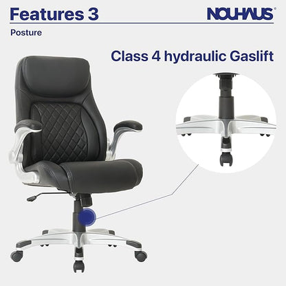 Nouhaus +Posture Ergonomic PU Leather Office Chair. Click5 Lumbar Support with FlipAdjust Armrests. Modern Executive Chair and Computer Desk Chair (Black)