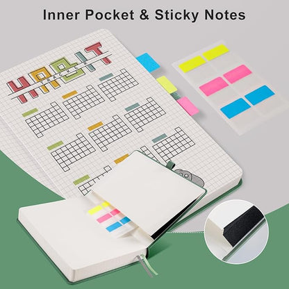 EMSHOI Graph Paper Notebook - 320 Pages, A5 Hardcover Leather, 100gsm Thick Paper, Square Grid Notebook for Women Men Work School Math Writing, Graphing, Engineering, 5.75 x 8.38, Green