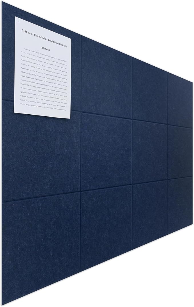 Large Felt Bulletin Board(48" x 36"),Cork Board Alternative,12 Pack Felt Wall Tiles with Safe Removable Adhesive Tabs,Notice Pin Board/Message Board/Vision Board for Office, School & Home
