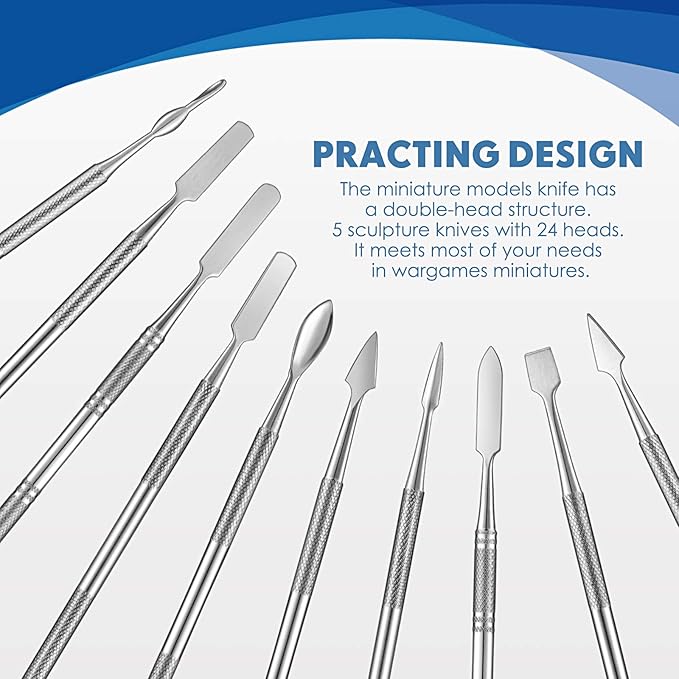 5 Pieces Miniature Sculpting Tools Set Mini Stainless Steel Double-Headed Tool for Model and Convert Plastic, Resin and Metal Tabletop War Game Miniatures Models