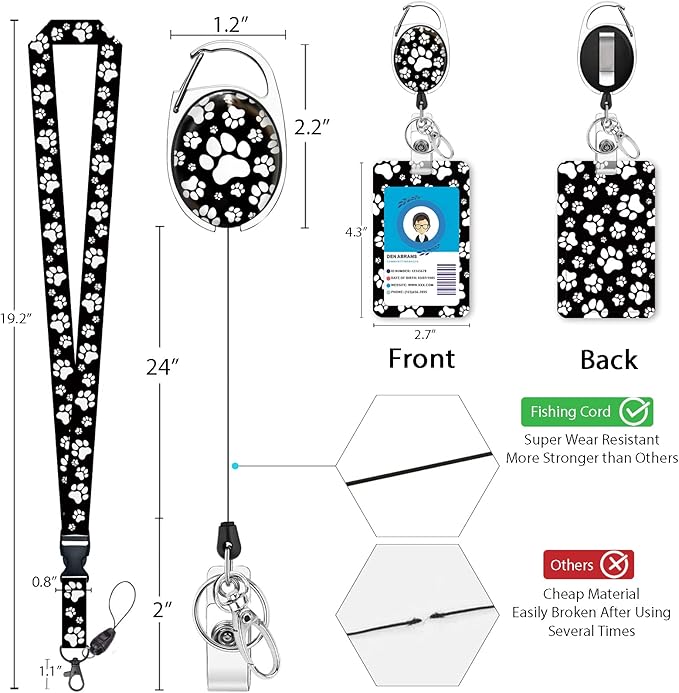 Puppy Dog Paw Lanyards for Id Badges, Cute Retractable ID Badge Holder with Detachable Lanyard, Fashionable Badge Reel Heavy Duty with Carabiner Clip, Nurse Teacher Office Gifts