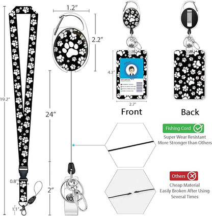 Puppy Dog Paw Lanyards for Id Badges, Cute Retractable ID Badge Holder with Detachable Lanyard, Fashionable Badge Reel Heavy Duty with Carabiner Clip, Nurse Teacher Office Gifts