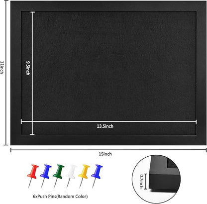 Cork Board Bulletin Board Wood Framed Display with Felt, Pin Board for Jewelry, Notes, Memos, Photos, Home, Kitchen, Office, School, Wall, 15"x11", Wood Framed(Black) & Felt(Pink)