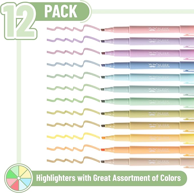Mr. Pen Highlighters - 12 Pack, Chisel Tip, Earthy & Assorted Colors, No Bleed, Set of Colorful Highlighters