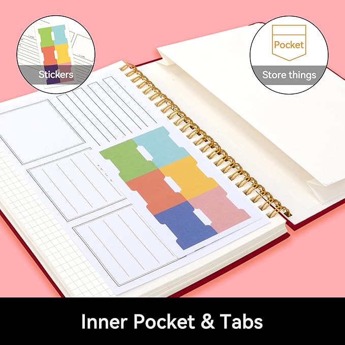 Alltree Spiral Graph Notebook Journal, Leather Hardcover Graph Notebook for Work, Twin Spiral Grid Notebook with Pen Loop, Pocket, 160 Pages, Journal for Women & Men, Burgundy(6"x8.5")