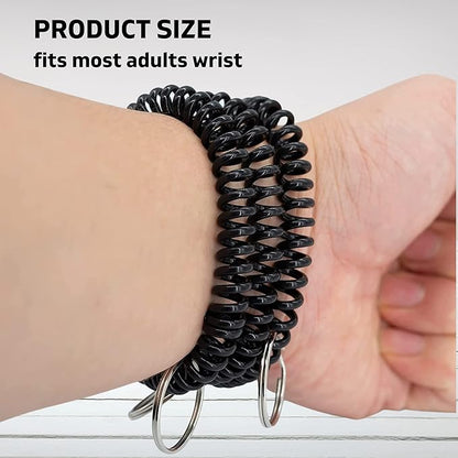 25PCS Keychain Wristlet Wrist Keychain Wristband Elastic Stretchable Spiral Bracelet Key Hook Key Holder for Gym Pool Spring Spiral Coil Black