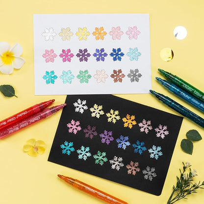 Ohuhu Glitter Markers Pen 18 Glitter Colors Metallic Shimmer Marker Round Point Tip Water-based Ink for Kids Adults DIY Crafts Greeting Birthday Cards Making Poster Album Scrapbooking Mugs Wood