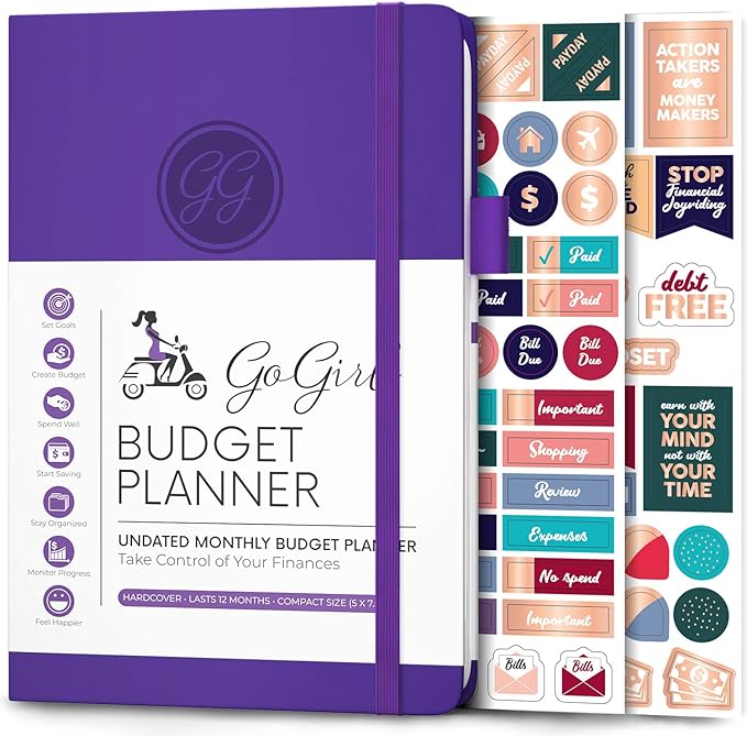 GoGirl Budget Planner – Monthly Financial Planner Organizer Budget Book. Expense Tracker Notebook Journal to Control Money, Compact (Purple)