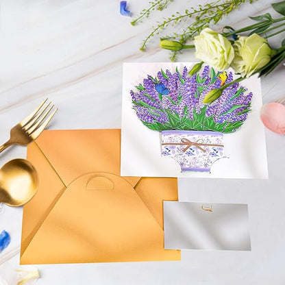 Lavender Bouquet Pop Up Card, 3D Flower Greeting Card with Envelope for Any Occasion, Birthday, Mother's Day, Anniversary, Valentines Day, Foldable Flower Cards for Wife or Friends