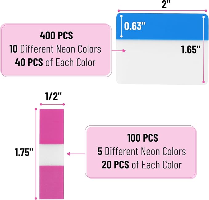 Mr. Pen- Sticky Index Tabs, 500 Pcs, 21 Sets, Colorful Sticky Tabs for Notebooks, Page Markers, Page Tabs for Binders, Page Tabs Sticky Tabs for Books, Notebook Tabs, Book Sticky Tabs for Notebooks
