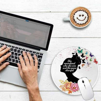 Gctriki Round Mouse Pad, Cute Butterfly Flower Mousepad for Laptop Gaming Women, with Stitched Edge Non-Slip Rubber Base, Feminist Inspirational Quote Mouse Pad, Home Office Decor Desk Accessories
