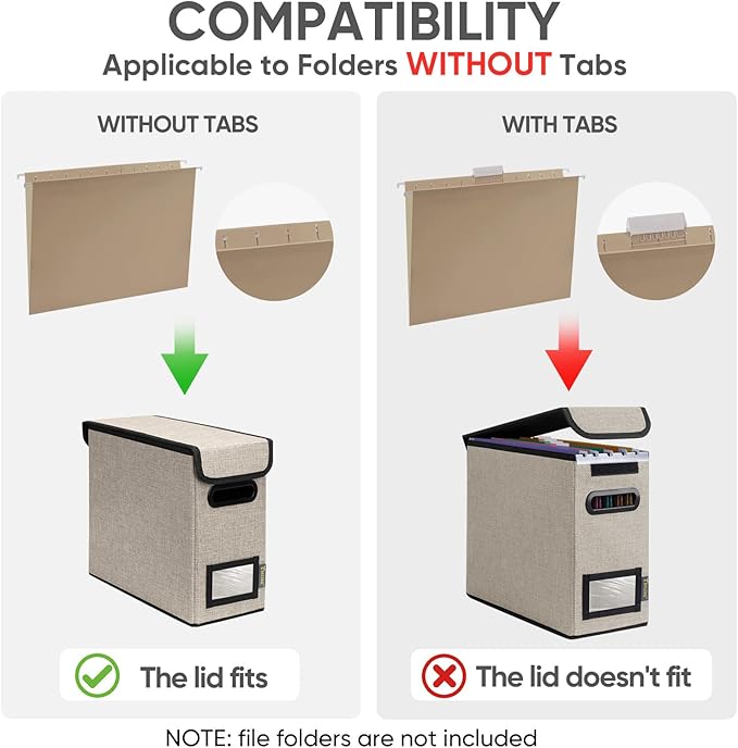 BALEINE File Organizer Box with Lid, Collapsible File Folder Organizer with Plastic Slide, Hanging File Folder Box for Office Document Storage (1 Pack, Beige, S)