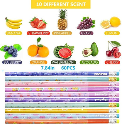 120 Pieces Scented Pencils for Kids Scented Pencils with Erasers Fruit HB Graphite Pencil for School Stationery Party Reward Supplies