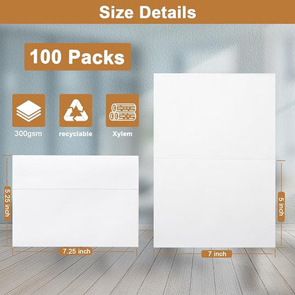 100 Packs White Blank Note Cards and Envelopes 5 x 7 Heavyweight Folded Cardstock and A7 Envelopes Self Seal for Wedding Invitations, Party, Greeting Cards, Graduations, Baby Shower