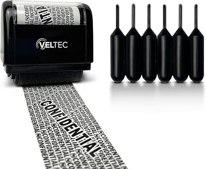 Veltec ID Protector Ink Roller - Identity Theft Protection Roller Stamp Set (Black, Stamp+6 Refills)