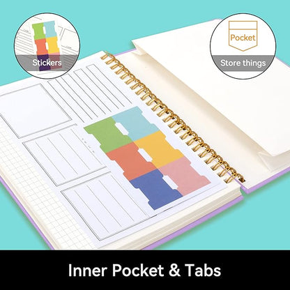 Alltree Spiral Graph Notebook Journal, Leather Hardcover Graph Notebook for Work, Twin Spiral Grid Notebook with Pen Loop, Pocket, 160 Pages, Journal for Women & Men, Purple(6"x8.5")